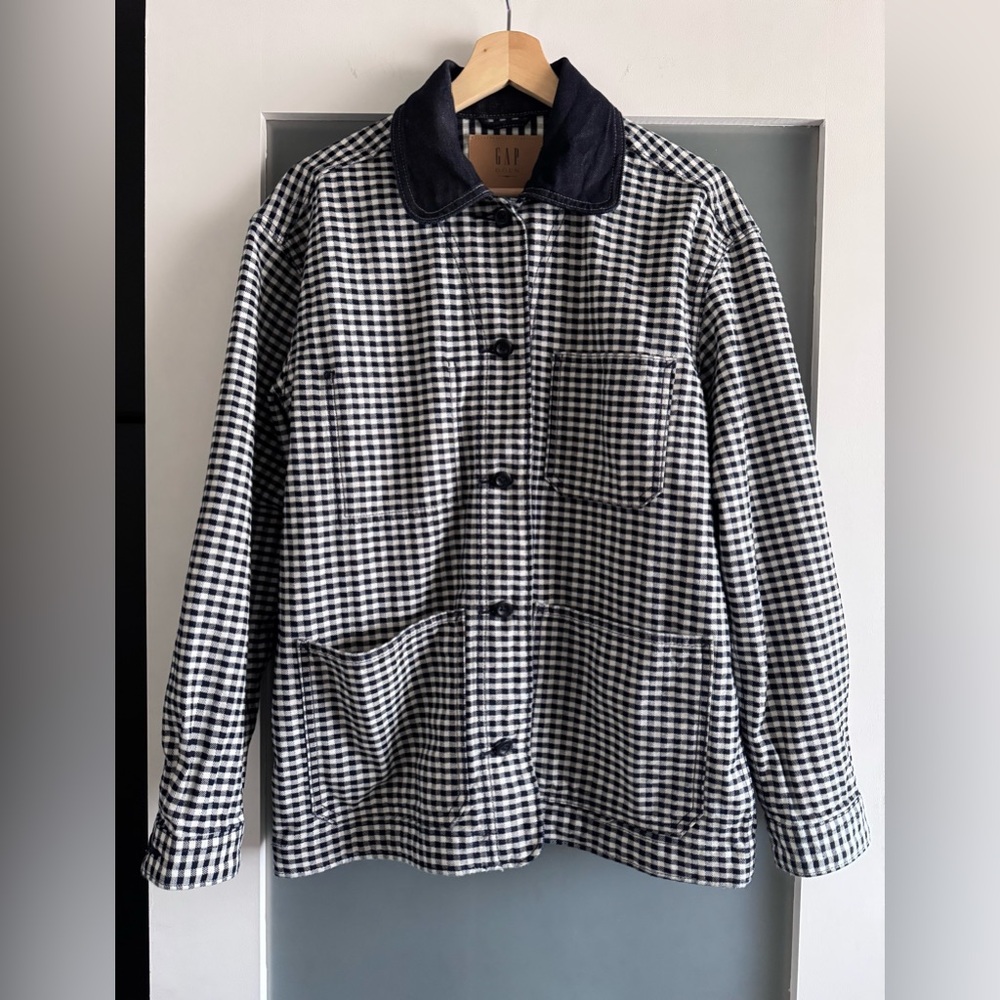 GAP x Doen Gingham Denim Jacket Pascual Blue White Black Size Small S